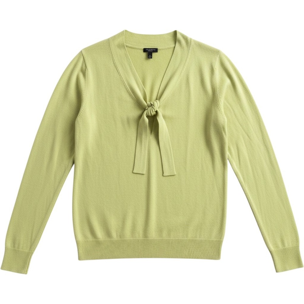 Talbots Womens Green Tie Neck V-Neck Long Sleeve Knit Sweater‎ NWT Size M